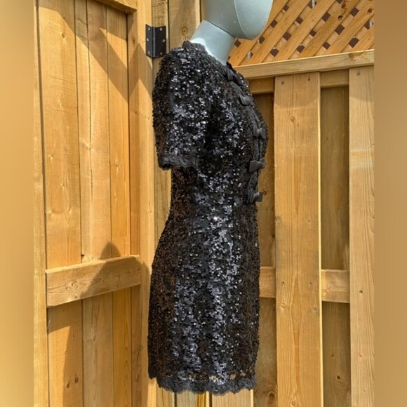 🆕 REBECCA VALLANCE 🧿 NWOT x Nicky Hilton Diana Black Bow Sequin Mini, Sz US 2 - Picture 6 of 16
